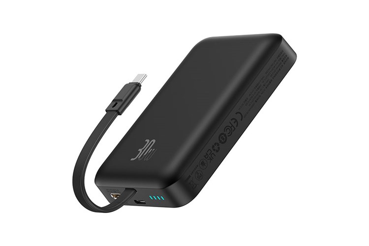 Pin sạc dự phòng Polymer 10000mAh không dây Magnetic Type C PD 30W Baseus PPCXM10T kèm cáp Type C Màu Đen