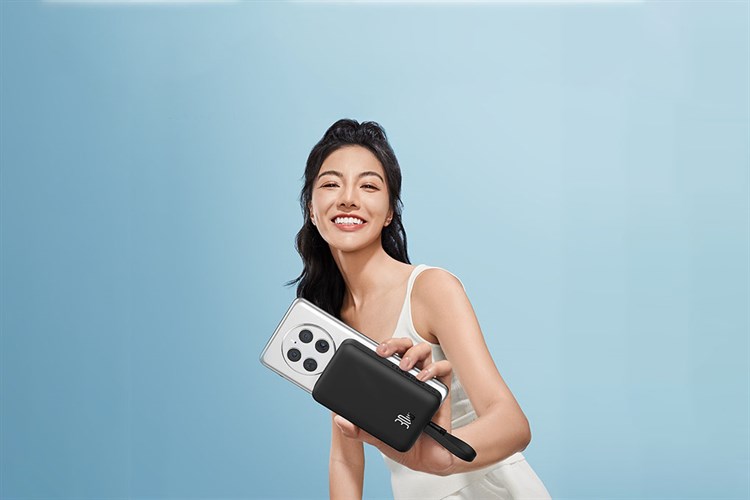 Pin sạc dự phòng Polymer 10000mAh không dây Magnetic Type C PD 30W Baseus PPCXM10T kèm cáp Type C Màu Đen