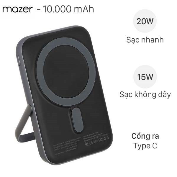 Pin Sạc Dự Phòng Polymer 10000Mah Không Dây Magnetic Type C Pd 20W Mazer Magair16