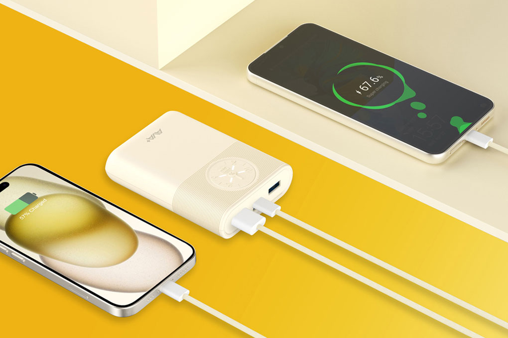 Pin sạc dự phòng Polymer 10000mAh 12W AVA+ DS266C Màu Vàng nhạt