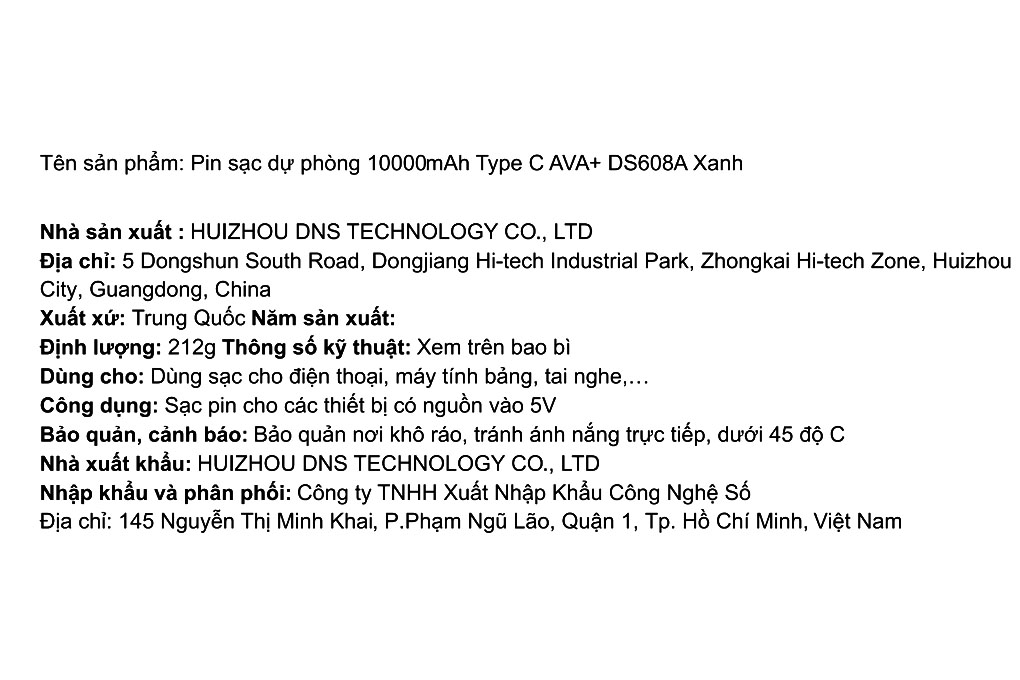 Pin sạc dự phòng 10000mAh Type C 15W AVA+ DS608A Màu Xanh