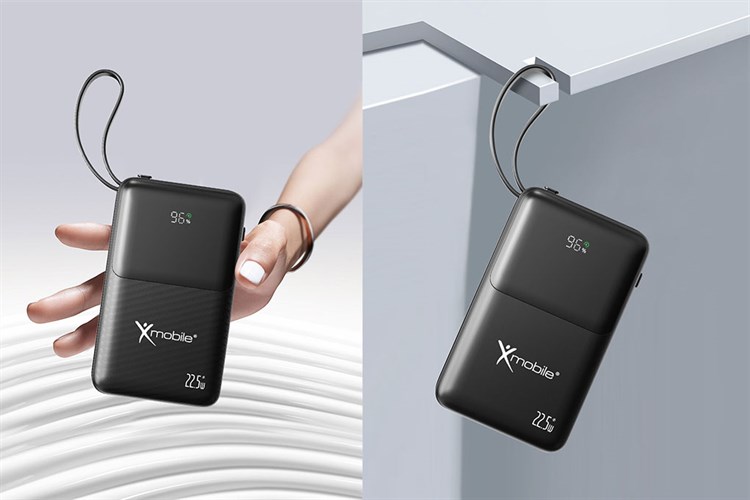 Pin sạc dự phòng Polymer 20000mAh Type C PD QC 3.0 22.5W Xmobile S2032U kèm cáp Lightning và Type C Màu Đen