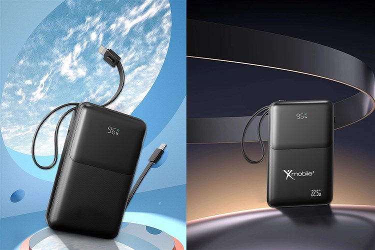 Pin sạc dự phòng Polymer 20000mAh Type C PD QC 3.0 22.5W Xmobile S2032U kèm cáp Lightning và Type C Màu Đen