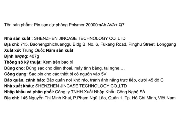 Pin sạc dự phòng Polymer 20000mAh 10.5W AVA+ Q7 Màu Trắng