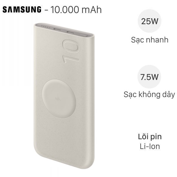 Pin sạc dự phòng 10000mAh Không dây Type C PD 25W Samsung EB-U2510