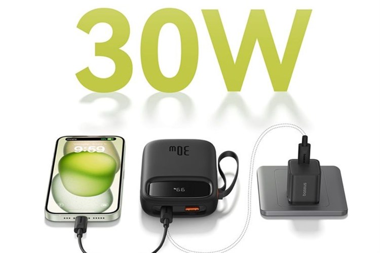 Pin sạc dự phòng Polymer 10000mAh Type C PD 30W Baseus Qpow 2 PPQD4-10C kèm Cáp Type C Màu Đen