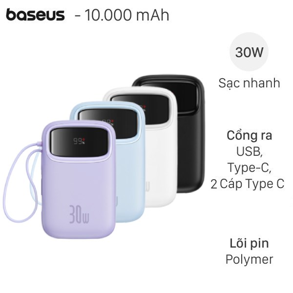 Pin Sạc Dự Phòng Polymer 10000Mah Type C Pd 30W Baseus Qpow 2 Ppqd4 - 10C Kèm Cáp Type C