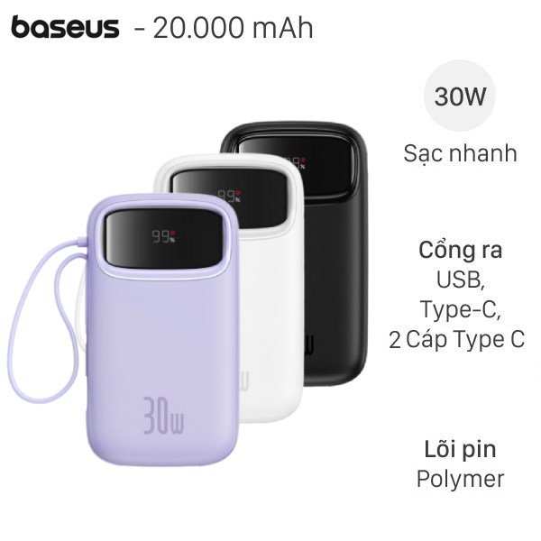 Pin Sạc Dự Phòng Polymer 20000Mah Type C Pd 30W Baseus Qpow 2 Ppqd4 - 20C Kèm Cáp Type C