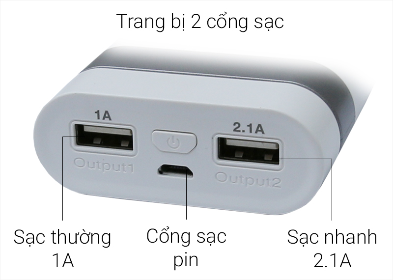 Trang bị 2 cổng sạc Trang bị 2 cổng sạc