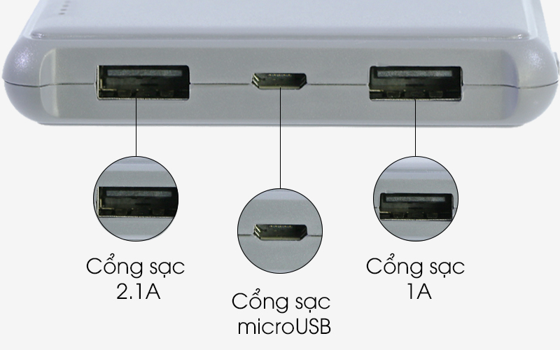 Pin sạc dự phòng Polymer 10000mah eSaver Maya 10 Gate 005Q - Cổng kết nối và nút bấm trên pin sạc