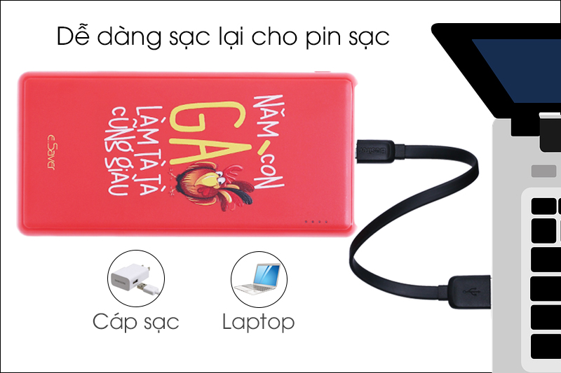 Pin sạc dự phòng Polymer 10000mah eSaver Maya 10 Gà Đỏ - Thời gian sạc đầy pin trong khoảng từ 5-6 giờ khi dùng adapter 2A Pin sạc dự phòng Polymer 10000mah eSaver Maya 10 Gà Đỏ - Thời gian sạc đầy pin trong khoảng từ 5-6 giờ khi dùng adapter 2A