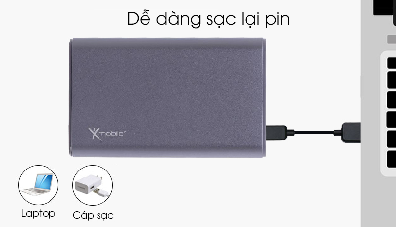 Pin sạc dự phòng 10000mAh Xmobile LJ JP90 - Thời gian sạc đầy 5 - 6 giờ (dùng Adapter 2A)