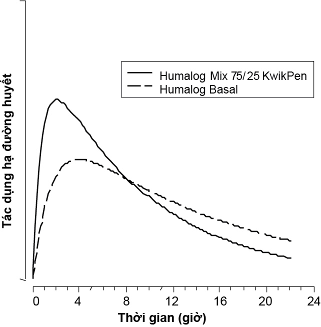 Sơ đồ sau minh họa dược lực học của Humalog Mix 75/25 KwikPen và Humalog BASAL: