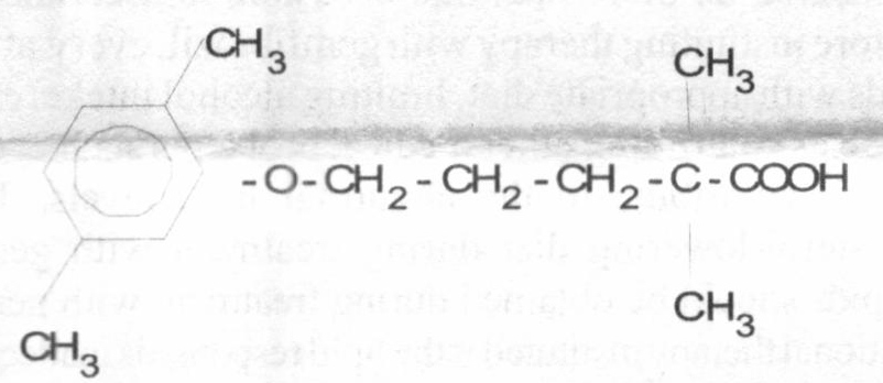 Gemfibrozil là một acid phenoxypentanoic chưa được halogen hóa có công thức cấu trúc như sau: