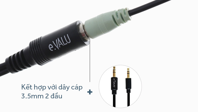 Cáp chuyển 2RCA sang 3.5mm Âm 30 cm e.VALU LRCA-01 - Sử dụng thêm cáp 2 đầu 3.5mm để gắn vào lỗ 3.5 âm