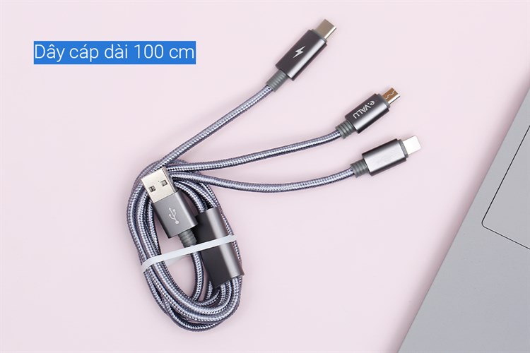 Cáp 3 đầu Lightning Type C Micro 1m eValu Spanker B