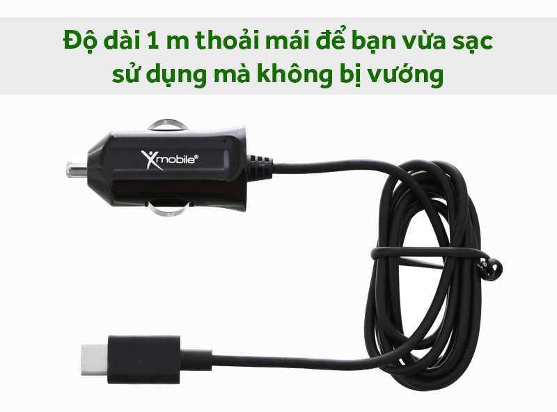 Sạc xe hơi Type-C 2.4A 1 m Xmobile DS196-WB Đen