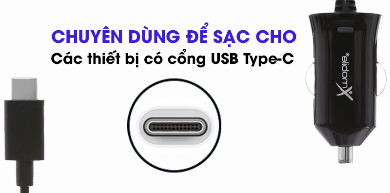 Sạc xe hơi Type C 2.4A 1m Xmobile DS196-WB Đen