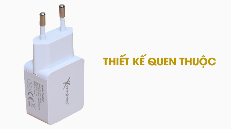Adapter Sạc 1A Xmobile DS130S-TB Trắng có thiết kế quen thuộc