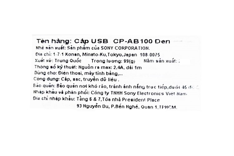 Cáp Micro USB 1m Sony CP-AB100 Màu Đen