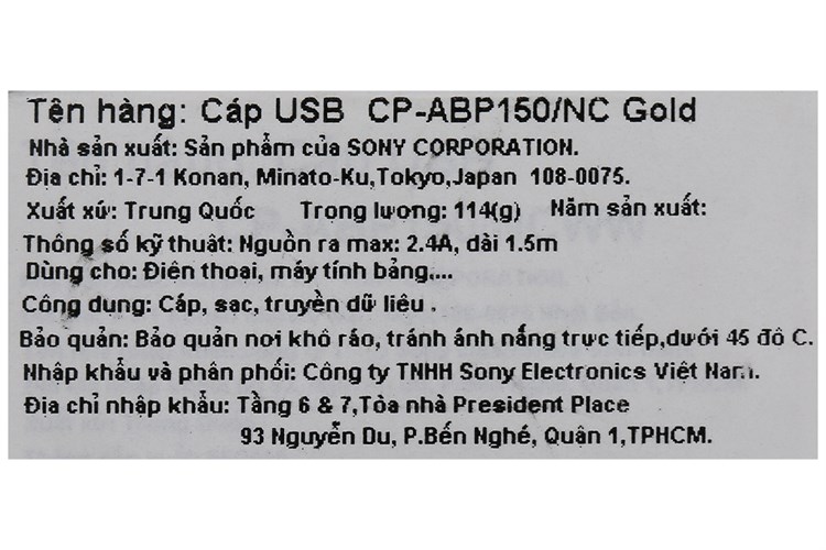 Dây cáp Micro USB 1.5m Sony CP-ABP150 Dây Nilon Màu Vàng