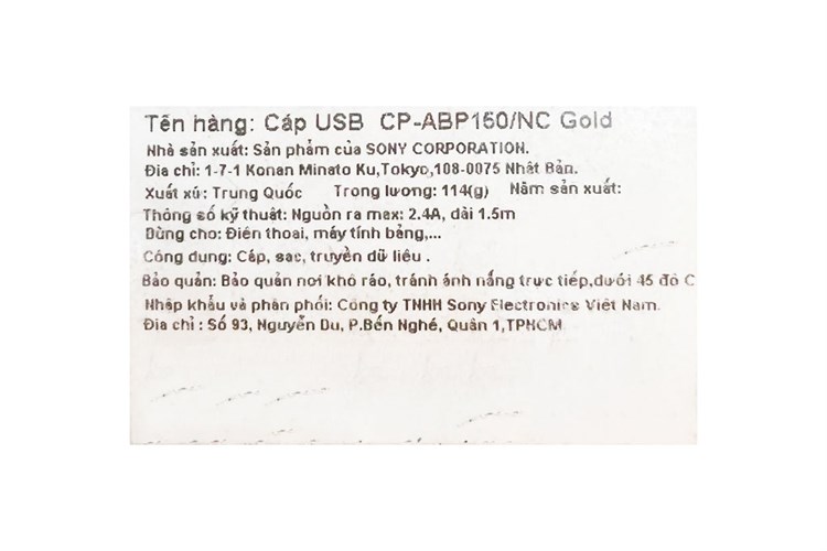 Dây cáp Micro USB 1.5m Sony CP-ABP150 Dây Nilon Màu Vàng