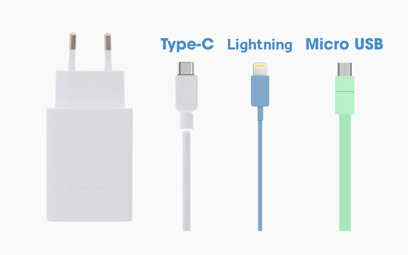 Kết nối được nhiều loại cáp sạc - Bộ Adapter sạc 2.1A kèm Cáp Type C 1.5m Sony CP-AD2A Kết nối được nhiều loại cáp sạc - Bộ Adapter sạc 2.1A kèm Cáp Type C 1.5m Sony CP-AD2A