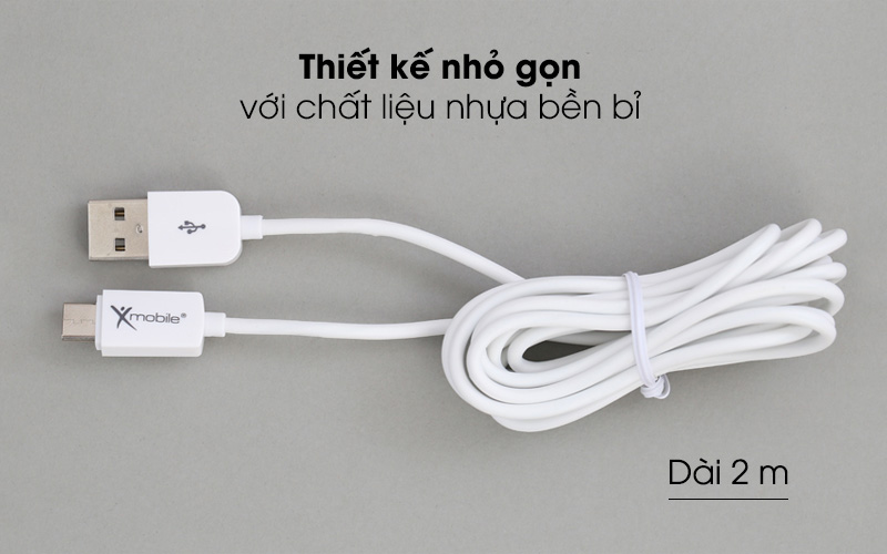 Thiết kế nhỏ gọn với chất liệu nhựa bền bỉ - Cáp Type-C 2 m Xmobile MU09-2000