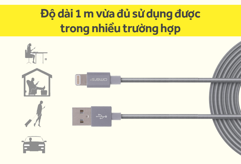 Cáp Lightning MFI 1 m Omars OM03W Xám