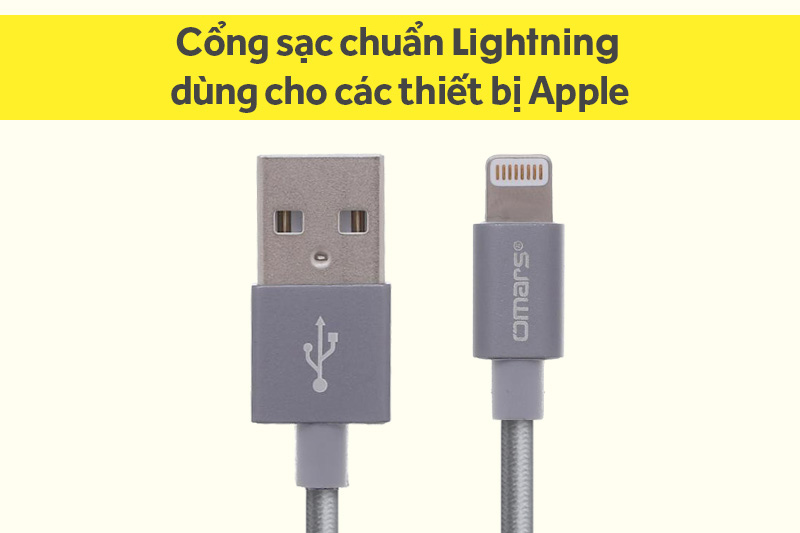 Cáp Lightning MFI 1 m Omars OM03W Xám