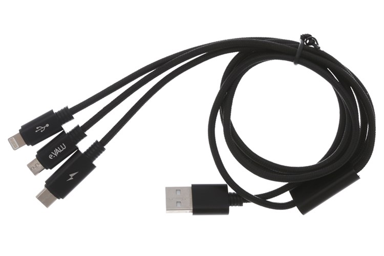 Cáp 3 đầu Lightning Type-C Micro 1 m e.VALU Spanker B Đen Màu Đen
