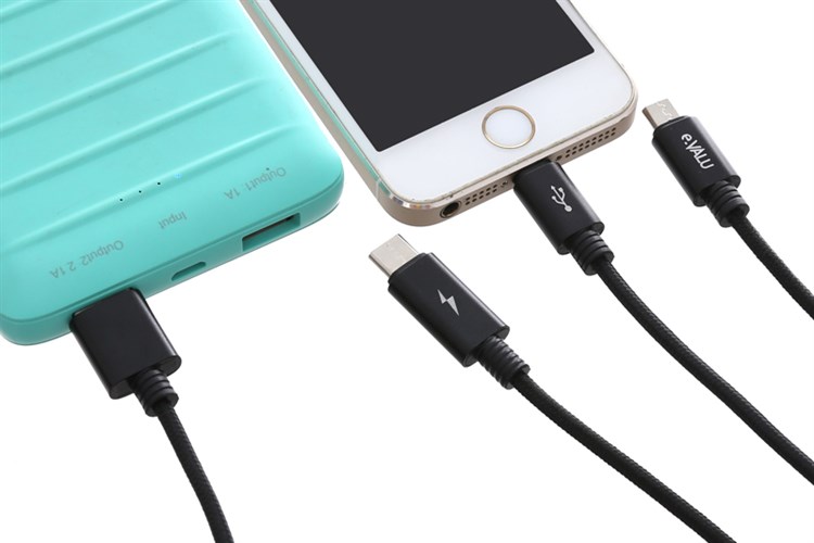 Cáp 3 đầu Lightning Type-C Micro 1 m e.VALU Spanker B Đen Màu Đen