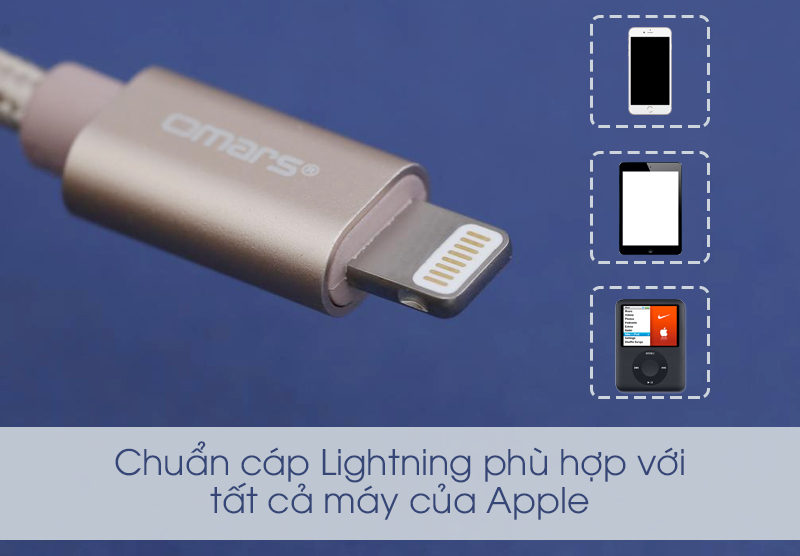 Cáp Lightning MFI 2 m Omars OMLC060P Gold