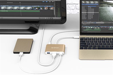 Đầu chuyển Type C sang Type C/ HDMI/ USB 3.0 ORICO RCH3A-GD Vàng