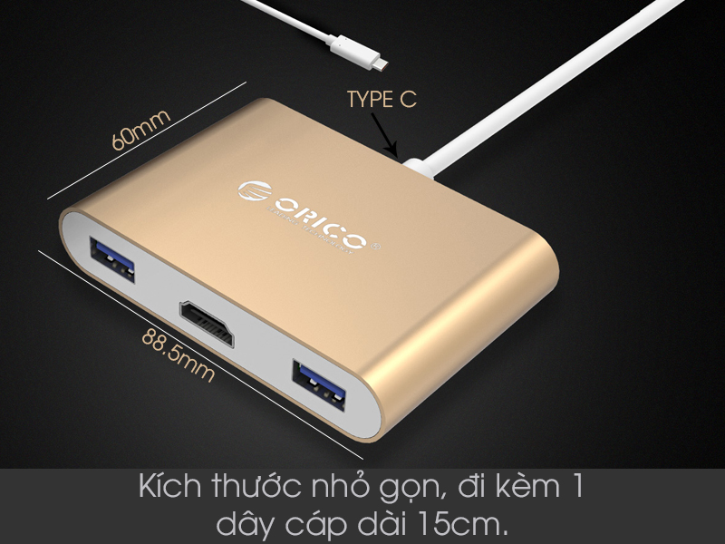 Đầu chuyển Type C sang Type C/ HDMI/ USB 3.0 ORICO RCH3A-GD Vàng