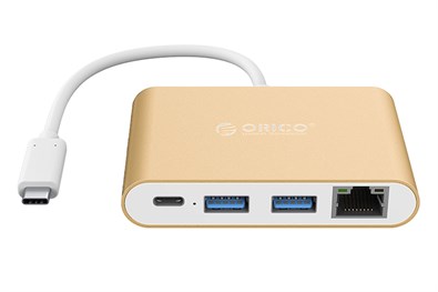 Đầu chuyển Type C sang Type C/ USB 3.0/ LAN ORICO RCR2A-GD Vàng