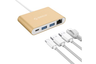 Đầu chuyển Type C sang Type C/ USB 3.0/ LAN ORICO RCR2A-GD Vàng