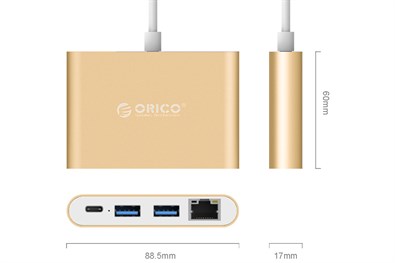 Đầu chuyển Type C sang Type C/ USB 3.0/ LAN ORICO RCR2A-GD Vàng