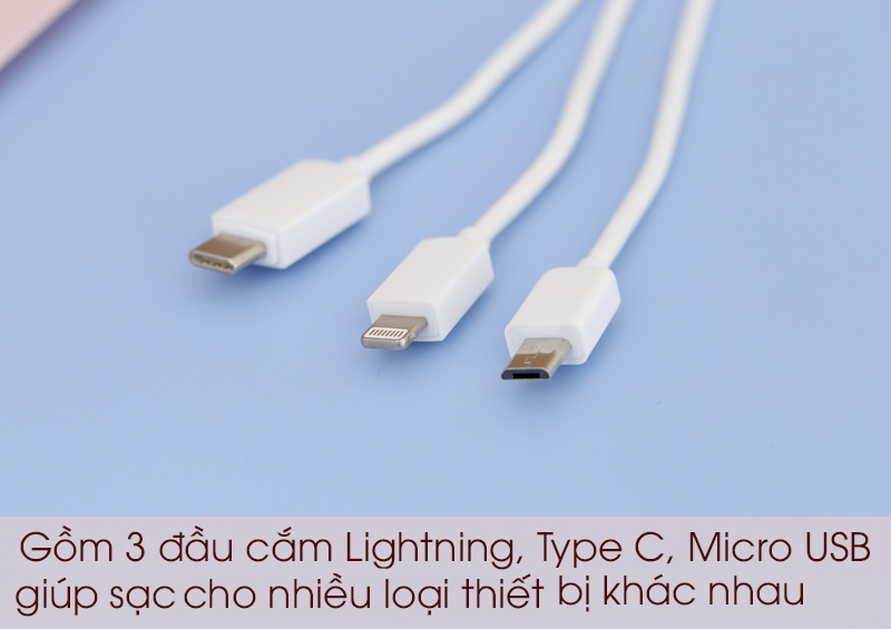 Cáp 3 đầu Lightning Type C Micro 1m Xmobile AP03-1000 - hỗ trợ 3 đầu cắm