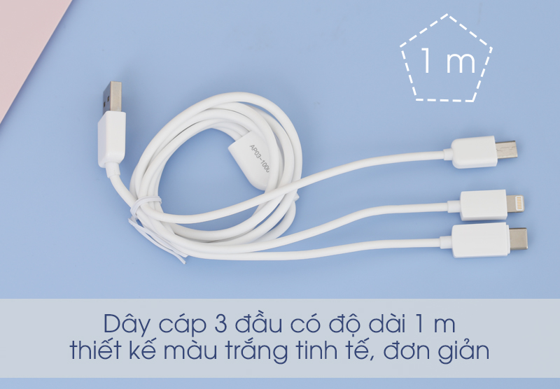 Cáp 3 đầu Lightning Type C Micro 1m Xmobile AP03-1000 Cáp 3 đầu Lightning Type C Micro 1m Xmobile AP03-1000 - độ dài dây