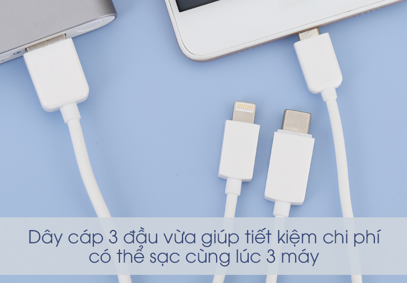 Cáp 3 đầu Lightning Type C Micro 1m Xmobile AP03-1000 Cáp 3 đầu Lightning Type C Micro 1m Xmobile AP03-1000 - kết nối cùng lúc nhiều thiết bị