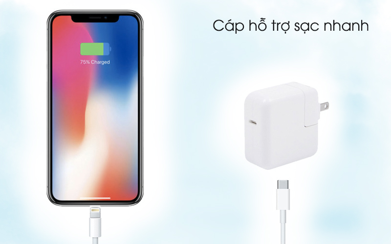 Hỗ trợ sạc nhanh - Cáp Type C - Lightning 1m Apple MQGJ2 Trắng