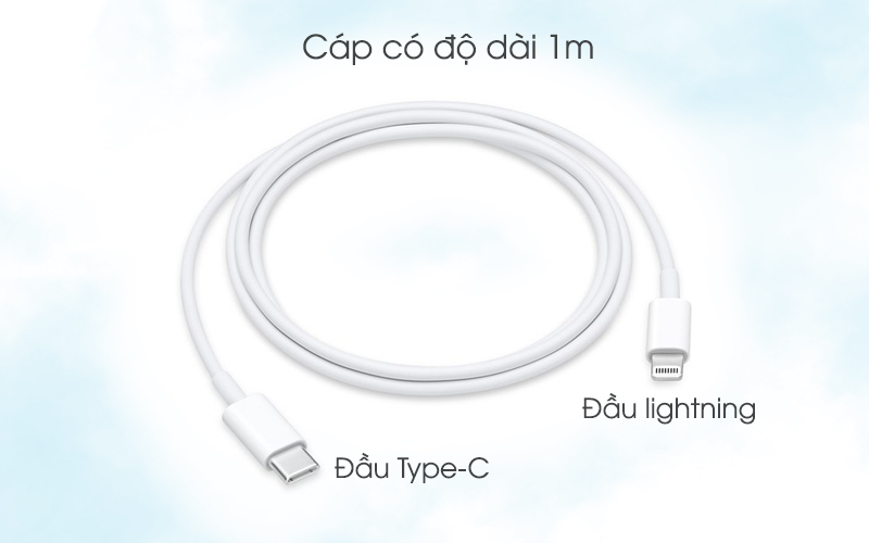 Thiết kế màu trắng sang trọng, tinh tế với độ dài 1m - Cáp Type C - Lightning 1m Apple MQGJ2 Trắng