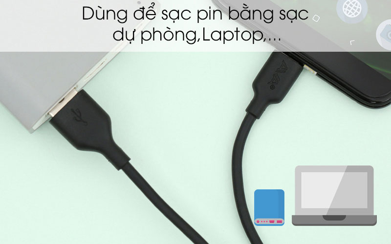 Cáp Type-C 1 m AVA DS447-WB Đen dùng để sạc pin cho các thiết bị khác