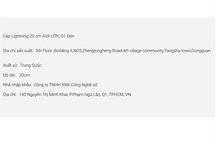 Cáp Lightning 0.2m AVA LTPL-01 Màu Đen