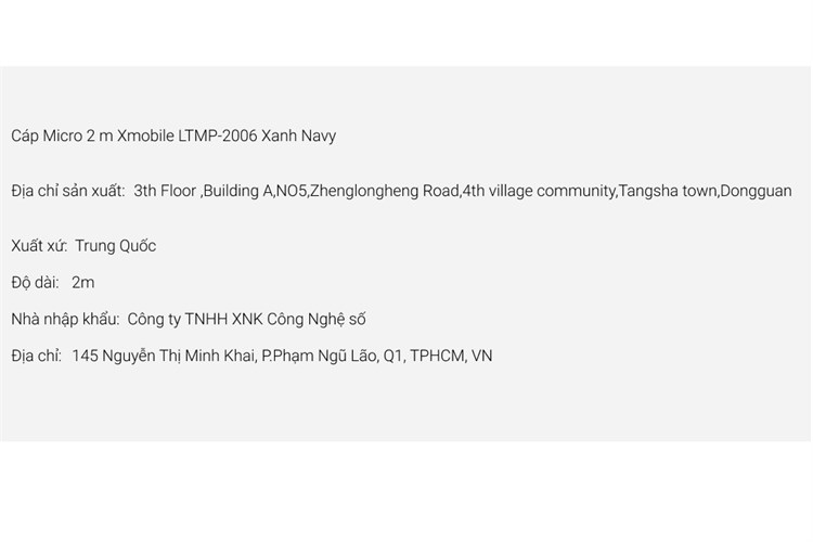 Cáp Micro USB 2m Xmobile LTMP-2006 Màu Xanh Navy