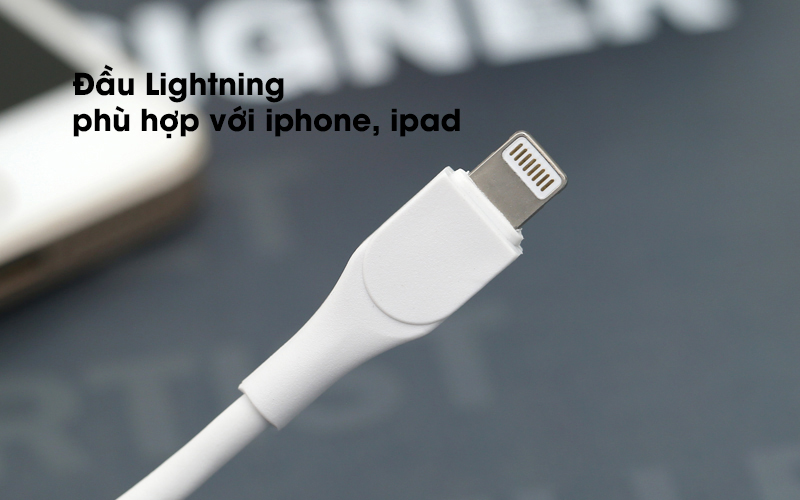 Cáp Lightning 2m AVA U-Shape Trắng đầu lighning kết nối với iphone, ipad