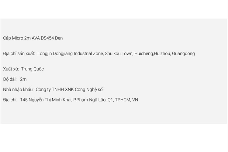 Cáp Micro USB 2m AVA DS454 Màu Đen