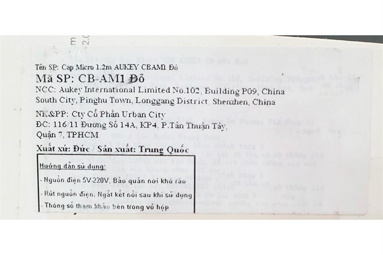 Cáp Micro USB 1.2m AUKEY CBAM1 Màu Đỏ