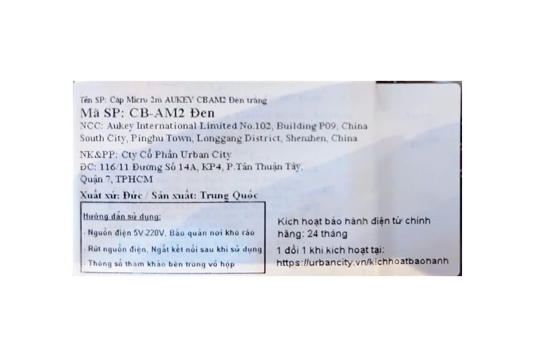 Cáp Micro 2 m AUKEY CBAM2 Đen Trắng Màu Trắng - Đen